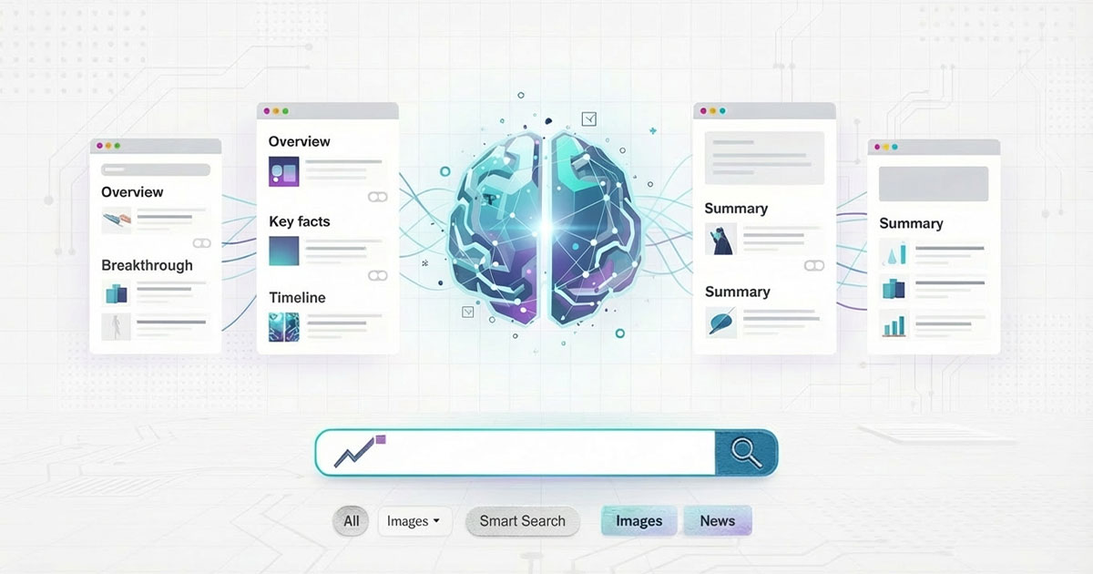 Illustration showing AI-powered search results generated from structured website content