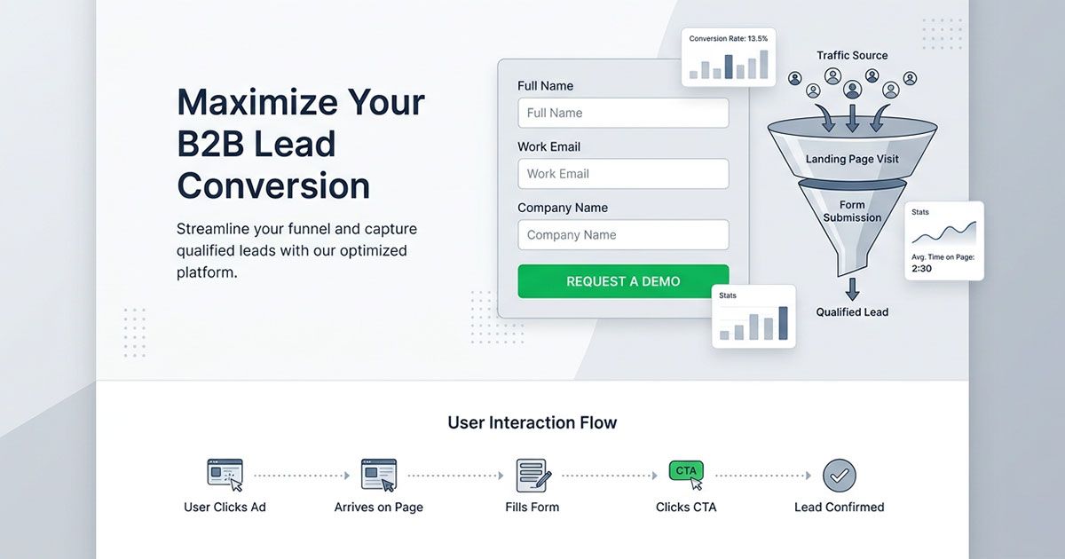 Illustration showing a landing page layout designed to convert visitors into leads